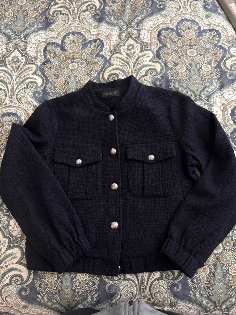 Talbots Navy Tweed Pocket Blazer Jacket